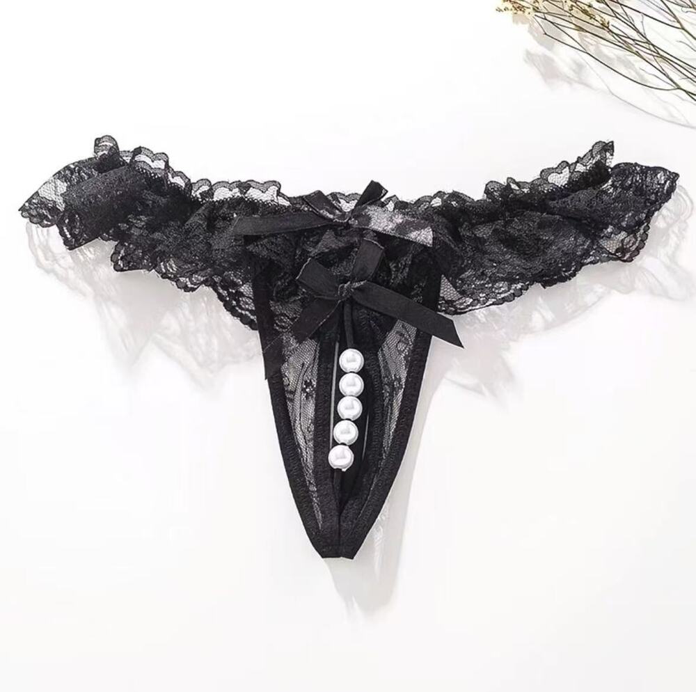 Women's Bow Lace Thong Hollow Out Low Rise Sexy Lingerie